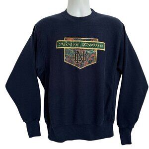 Vintage Notre Dame ND Embroidered Spell-out Sweatshirt L Navy Blue Gold College